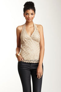 Guipure Lace Halter Top - Champagne
