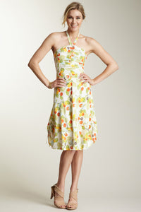 Silk Rouched Strapless Dress - Fruit Print