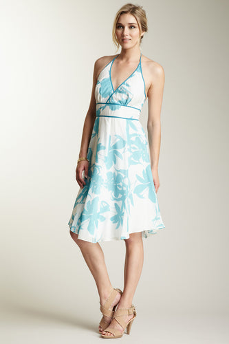 Silk Voile Halter Dress - Blue Print
