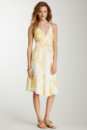 Silk Voile Halter Dress - Yellow Print