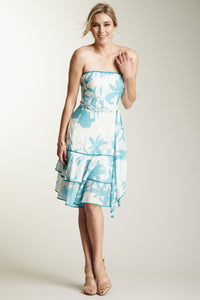 Silk Voile Strapless Dress - Blue Print