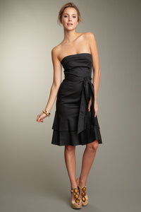 Ruffle Strapless Stretch Poplin Dress - Black