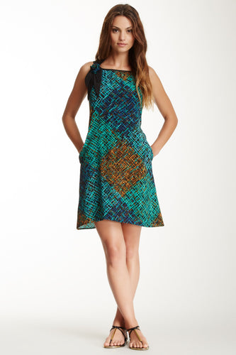 Silk Dress With Flower - Green/Black Print