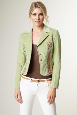 Embroidered Stretch Velveteen Cropped Jacket - Jade