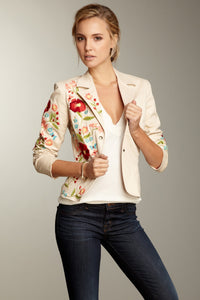 Hand Embroidered Brushed Twill Blazer - Oat