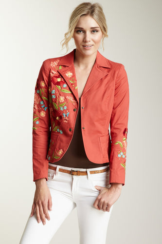 Hand Embroidered Brushed Twill Blazer - Melon