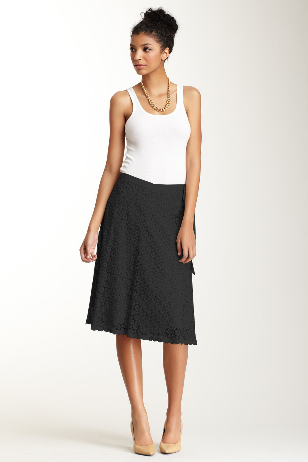 Guipure Lace Circle Skirt - Black