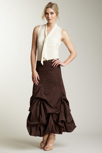 Stretch Poplin Balloon Skirt - Chocolate