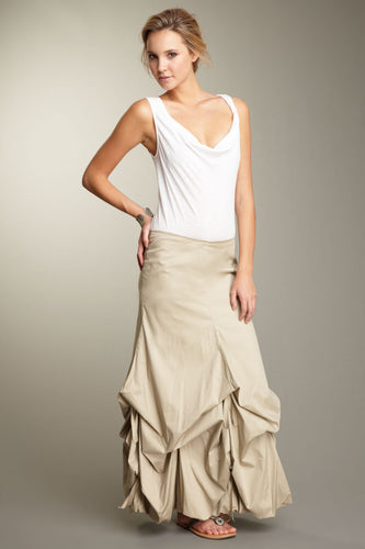 Stretch Poplin Balloon Skirt - Khaki