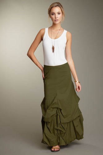Stretch Poplin Balloon Skirt - Dark Olive