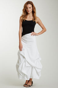 Stretch Poplin Balloon Skirt - White Pinstripe