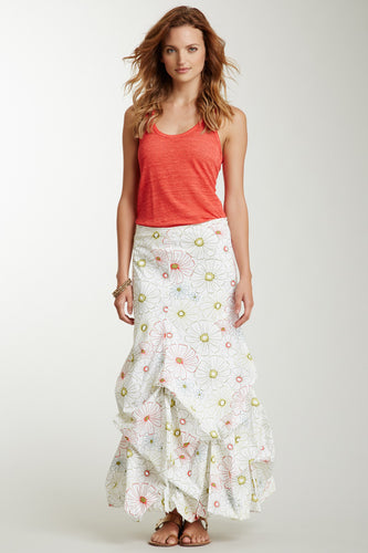 Stretch Poplin Balloon Skirt - White Daisy