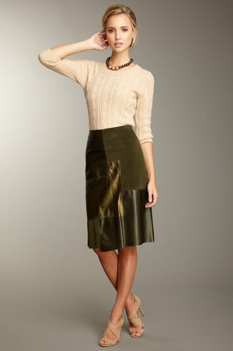 Patch A-line Leather Skirt - Olive