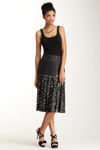 Antiqued Goat Leather Multi Panel Skirt - Black