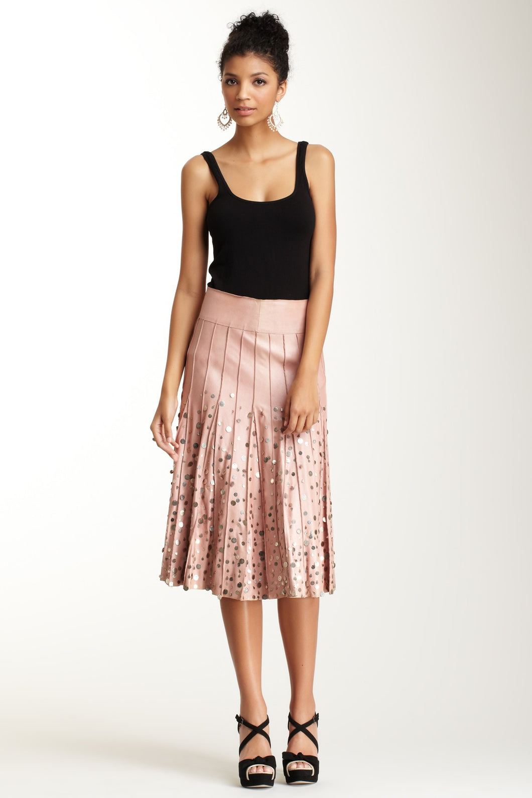 Antiqued Goat Leather Multi Panel Skirt - Blush Pink