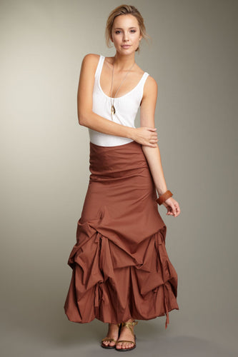 Stretch Poplin Balloon Skirt - Brown