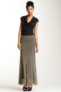 Long Stripe Swirly Skirt - Black and Nude Stripe