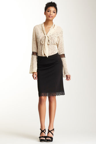 Lined Matte Jersey Skirt with Lace Trim - Black