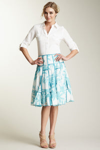 Silk Voile Ruffled Insert Skirt - Blue Print