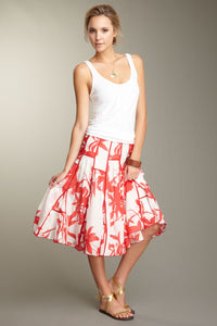 Silk Voile Ruffled Insert Skirt - Red Print