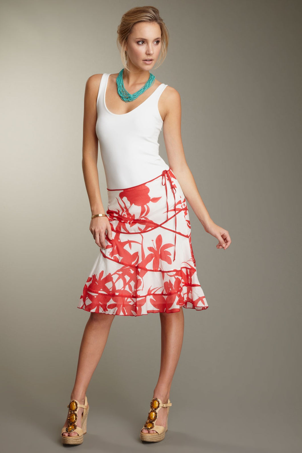 Silk Voile Swirly Skirt - Red Print