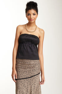 Taffeta Doubled Cinch Back Tube Top - Black