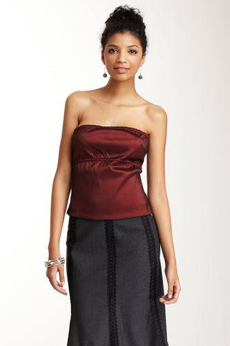 Taffeta Doubled Cinch Back Tube Top - Rouge