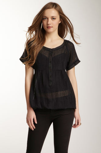 Viscose Gauze Bubble Top - Black