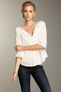 Petite Fit Lacy Cotton/Silk Tunic - Ivory Stripe