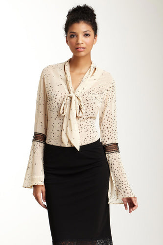 Lace Sleeve Scarf Shirt - Beige Star