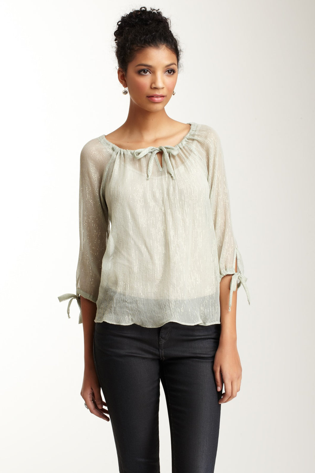 Silk Lurex Tunic Top - Seafoam