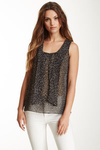 Sleeveless Scarf Neckline Top - Black / White Dot
