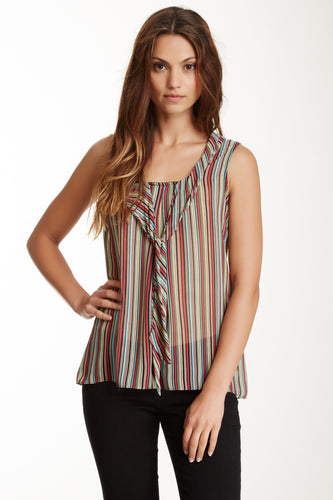 Sleeveless Scarf Neckline Top - Multi Stripe